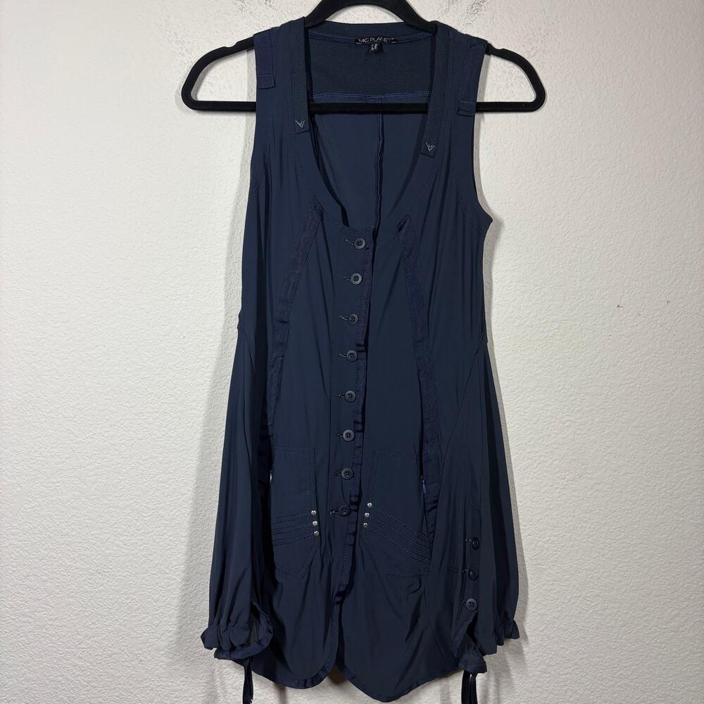 Mc Planet Size 4 Button Up Bustle Dress Navy Draped Flared A Line Sleeveless